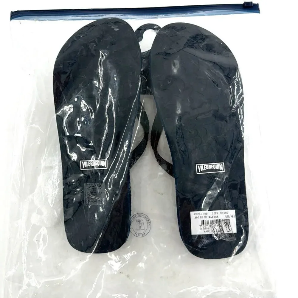 Vilebrequin Men's Blue Marine Copp Turtle Flip-Flops Slippers Size 40/41 US7/8